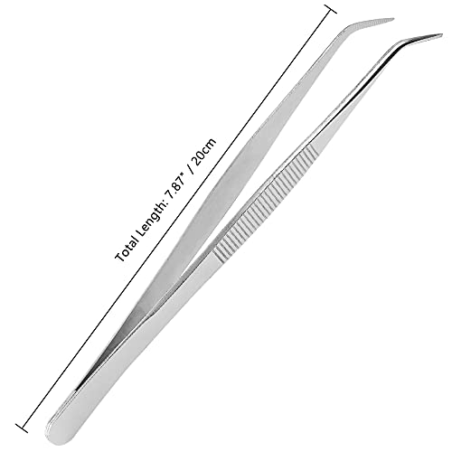 2PCS 8 Inch Stainless Steel Tweezers with Curved Serrated Tip Heavy Duty Tweezer Tongs for Cooking Crafting Repairing - size: 8 Inch