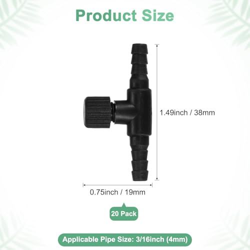 M METERXITY 20-Pack Aquarium Air Valve for 3/16" Airline Tubing PVC Aquarium Air Control Valves for Fish Tanks/Aquaculture, Regulators Air Pump Adjustable Valve[Black]