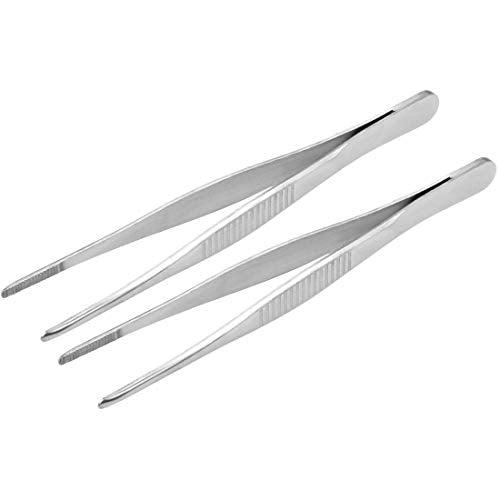 5 Inch Stainless Steel Tweezers with Straight Serrated Tip Multipurpose Forceps for Craft Repairing 2 Pack - size: 5 Inch