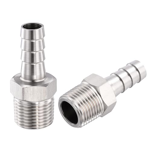 2 Pack Stainless Steel Hose Barb to g Male Adapter, 10mm Barb x 3/8" g Male for Industrial, Automotive, Fluid Transfer, Home Gardening, and Water Treatment - size: 10mm Barb To 3/8" G Male