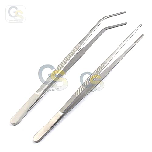 G.S Straight and Bend Stainless Steel Super Thick Tweezers Set,Pliers Aquarium Tool Fish Tank Aquatic Plants Forceps Clip