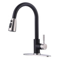 WOWOW Kitchen Faucets for Sink 1 or 3 Hole, High Arc Stainless Steel Kitchen Sink Faucet with Sprayer, Brushed Nickel and Black Faucet for Kitchen RV Laundry Sinks - color: Black & Brushed Nickel, style: Kitchen Faucet