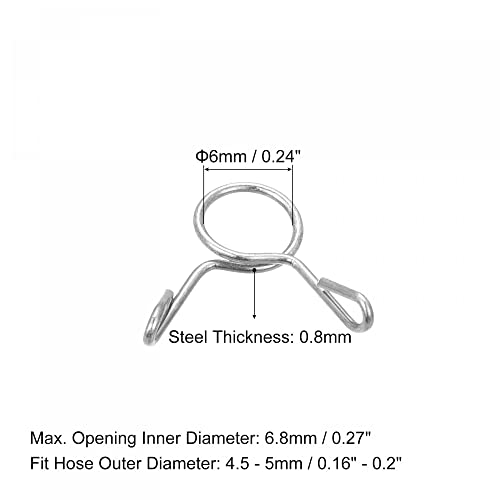 uxcell Fuel Line Hose Clips, 20pcs 6mm ID Fit 7-7.5mm OD Hose 304 Stainless Steel Water Pipe Air Tubing Spring Hose Clamps for Motorcycle Scooter - size: 6mm