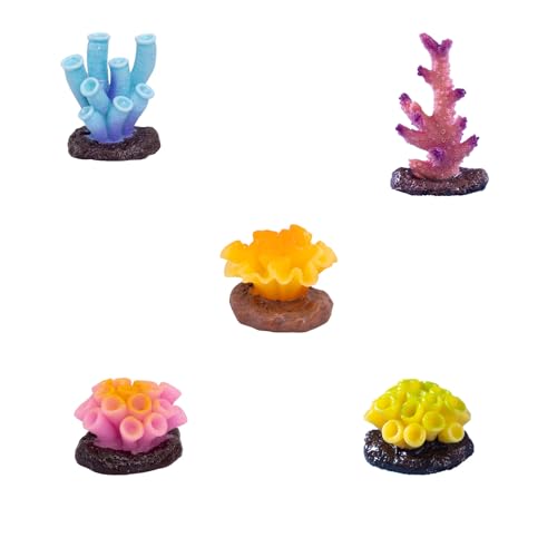 Resin Coral Plant Decorations Artificial Ornament Decor Resin Colorful Coral Reef Decoration Accessories for Betta Fish Tank Aquarium Landscape,Small,5 Pcs