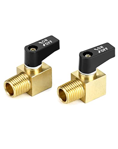 QWORK Air Compressor Valve, 2 Pack, Brass Mini Ball Valve, 1/4 in. NPT Male x NPT Female Shutoff Valve