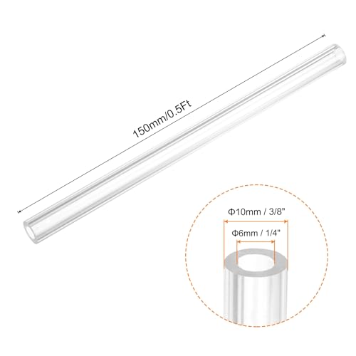 uxcell Rigid Round Clear Tubing 6mm(1/4") ID x 10mm(3/8") OD x 0.5Ft(150mm) Length Plastic Tube - size: 6mm x 10mm x 150mm
