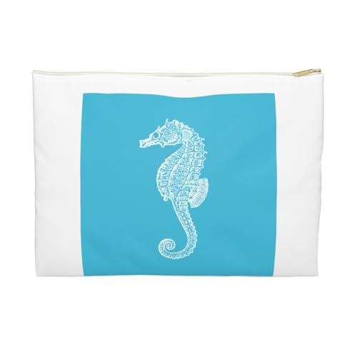 3dRose Blue seahorse print. Sea Horse. Ocean marine beach aquarium aquatic Accessory Pouch Large - size: Large
