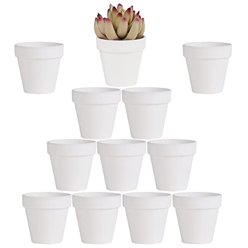 Yishang 2.5 inch White Terracotta Pots with Drainage Holes,Small Mini Clay Ceramic Pottery Planter,Cactus Flower Terra Cotta Pots,Succulents Nursery Pots for Indoor/Outdoor Plants,Crafts-12 Pack - color: White