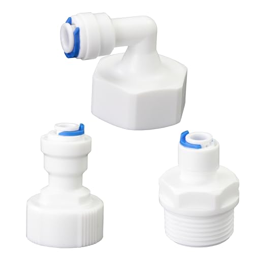 3/4"M & F to 1/4" Push-Fit Adapter, 3 Pcs | Plastic RO water filter hose connector for garden hoses, pre-purifiers & water purifiers. - style: 1/4” Tube to 3/4” Thread (3 styles mixed)