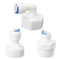 3/4"M & F to 1/4" Push-Fit Adapter, 3 Pcs | Plastic RO water filter hose connector for garden hoses, pre-purifiers & water purifiers. - style: 1/4” Tube to 3/4” Thread (3 styles mixed)