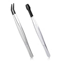 2 Pcs Tweezers with Rubber Tips, Curved Bent Tip Tweezers PVC Coated Tweezers Long Stainless Steel Tweezers Precision Tweezers Set for Crafts Stamps Jewelry Industrial Electronic Lab (Black)