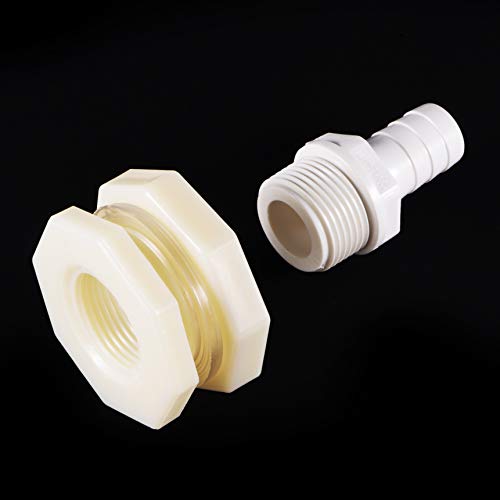 uxcell Bulkhead Fitting Adapter 16mm Barbed x G3/4 Female ABS White for Aquariums, Water Tanks, Tubs, Pools - size: G3/4