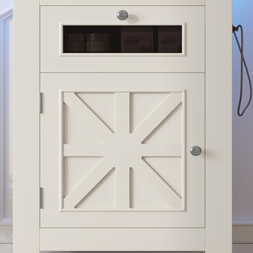 Virubi 10-15 Gallon Fish Tank Stand with Power Outlets, 198LBS Farmhouse Wood Aquarium Stand Furniture with Storage Cabinet and Drawer, Reptile Turtle Tank, Beige Brown