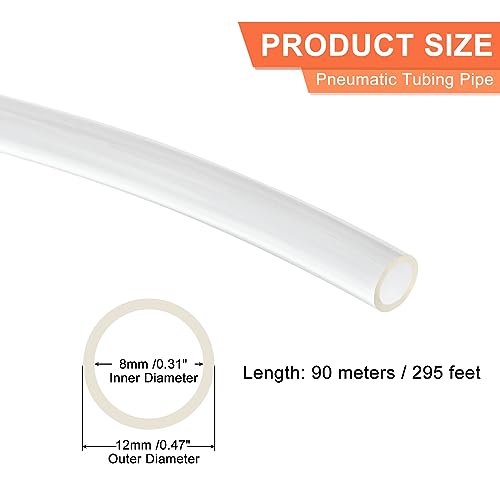 MECCANIXITY Pneumatic Tubing Pipe, 12mmx8mm 295ft 90 Meters PU Air Line Tubing Hose Tube Transparent for Fluid Transfer Air Compressor - color: Transparent, size: OD12mm*ID8mm 295ft (90 Meters)
