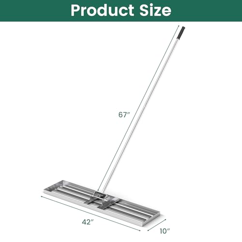 Goplus Lawn Leveling Rake, 42" x 10" Heavy Duty Level Lawn Tool w/ Ergonomic Handle for Soil, Effort-Saving Landscape Rake for Garden, Backyard, Golf Course, Farm, Pasture, Silver - style: 42" x 10", Silver
