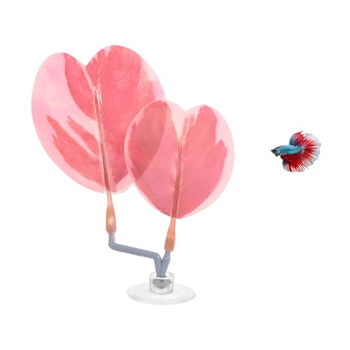 M METERXITY 1-Pack Betta Fish Leaf Pad, Hammock Plant Leaf Pad, Realistic Resting Fish Rest Bed for Fish Tank Decorations/Aquarium Accessories/Spawning Grounds/Breeding [Pink, Heart-Shaped] - color: Pink