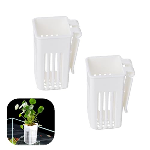 2 PCS Aquarium Plant Holder - Sturdy Hanging Planter Cups, White Fish Tank Plant Pots for Aquarium Decorations & Plant Display, White