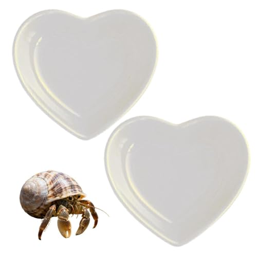 2 Pcs Hermit Crab Food Dish Ceramic Hermit Crab Water Bowl Reptile Water Dish Aquarium Accessory for Bearded Dragon Lizard Gecko Tortoise Snail Frog (White Love Heart)