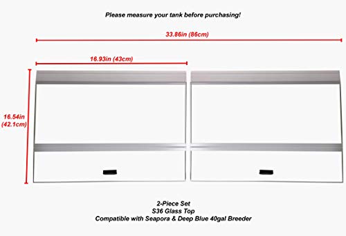 H2Pro 36" Glass Canopy, 2PCS Set Compatible with Seapora & Deep Blue 40gal Breeder (16.93 x 16.54 x 0.16in)