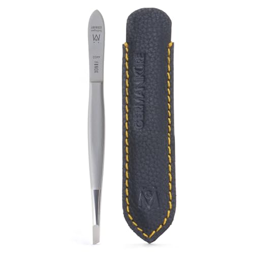 GERMANIKURE Slanted Tweezers in Leather Case - Made in Solingen Germany - style: Leather Sleeve