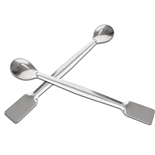 Piutouyar 10 Pcs 2 in 1 Double Ended Lab Spoon Micro Lab Spatula Stainless Steel Lab Scoop Square & Flat Spoon End for Reagent Sampling, Mixing, Measuring - size: 2 in 1 Double Ended Lab Spoon
