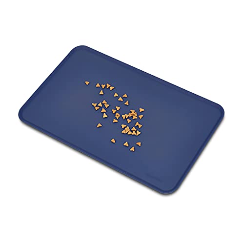 Amazon Basics Waterproof Non-Slip Silicone Pet Feeding Mat with Raised Edges, Prevents Spills, Easy to Clean, Protects Floors for Cat & Dog Food and Water Bowls, 18.5 x 11.5 Inches, Blue - color: Blue, style: 18.5" x 11.5"