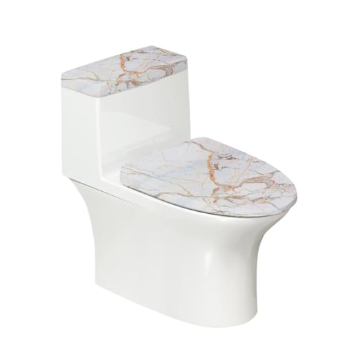 Toilet Tank Lid Cover Replacement Set of 2, Durable Toilet Covers Set with Elastic Bottom Fits Most Size Toilet Tanks & Lids Home Decoration, White Brown Marble - color: White Brown Marble