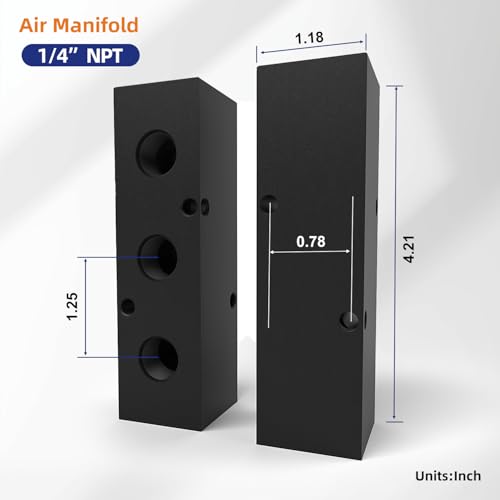 1/4" NPT inline Air Compressor Manifold, Line Hose Splitter 3 way 5 port Pneumatic Manifold Air Distribution Block with Accessories - style: 3 Way 5 Ports