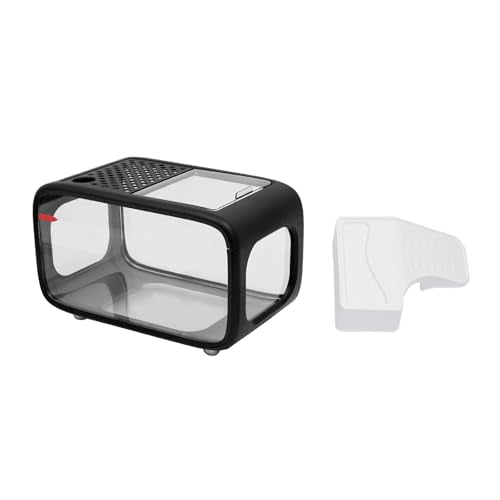 Desktop Fish Tank, 3.17 Gal Modern Aquarium Kit, Fish Bowl with Clear View Cover, Top Feeding Hole and Built-in Climbing Frame, for Small Aquatic Pets, Turtles, Shrimp Home Office Use