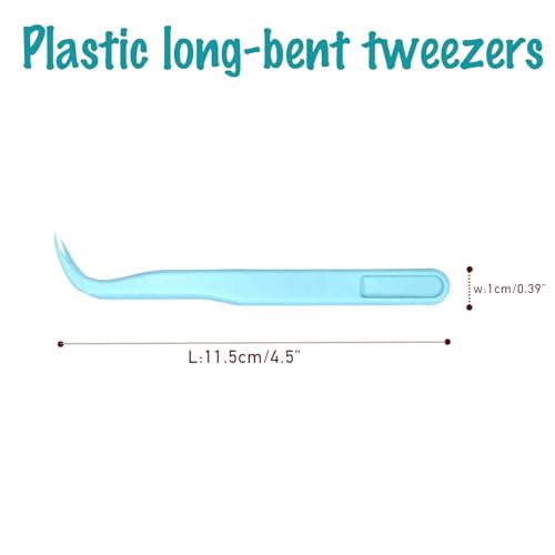 12 Pack Plastic Tweezers 4.5 Inch Blue Long-Bent plastic tweezers for Crafts kids, Jewelry Making, Baking, Reptile Feeding - color: Blue