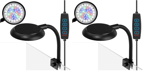 DaToo Mini Clip On Aquarium Light 7W Dimmable Small Fish Tank Light USB Moving Lamp with White Red Blue Green LED for 1 to 3 Gallon Tanks (Pack of 2) - size: Clip Light With Dimmer (Pack of 2)