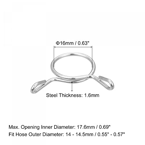 uxcell Fuel Line Hose Clips, 20pcs 16mm ID Fit 17.5-18mm OD Hose 304 Stainless Steel Water Pipe Air Tubing Spring Hose Clamps for Motorcycle Scooter - size: 16mm