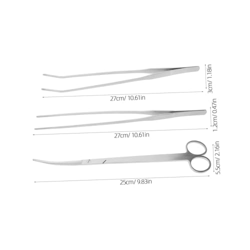 ibasenice 3-Piece Aquarium Plant Tool Kit Stainless Steel Trimming Scissors Tweezers Rake for Aquascaping for Fish Tanks and Aquatic Plant Maintenance