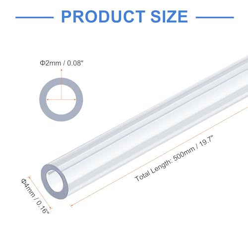 uxcell 10 Pcs Clear Plastic Rigid Tubing 2mm ID x 4mm OD, 0.5 Meters Length Round Polycarbonate Tubing for Aquarium Water Pipe, Water Cooling System, Plumbing - size: 2mm x 4mm