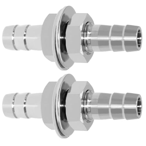 Beduan 3/8" Hose Barb Thru-Bulk Bulkhead Straight Hex Union Stainless Steel Fitting(Pack of 2) - size: 3/8" Hose Barb, style: Pack of 2