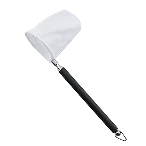 DGZZI Aquarium Fishing Net, Round Black, Stainless Steel, Telescopic Handle, Compact, 4.5-5.0 cm, 46 cm, 25g, Safe for Fish