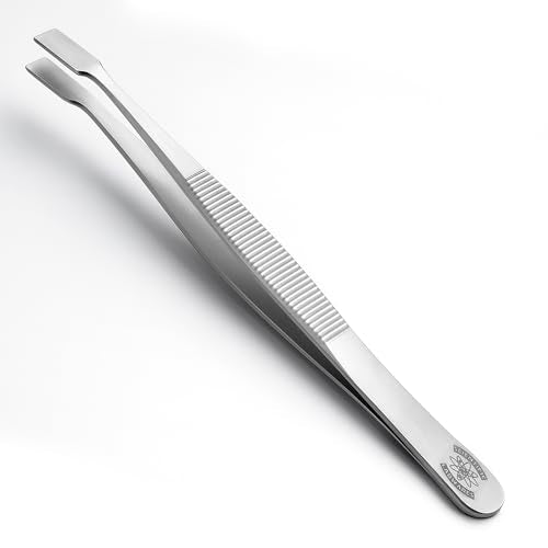 Stainless Steel Forceps with Offset Flat-Tips - Perfect for handling of membranes (4.75 in.) - style: Offset
