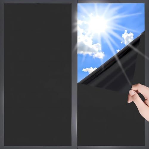 Niviy Blackout Window Film Sun Blocking, Black Out Windows Cling, Room Darkening Removable Window Cover Tint for Bedroom, Aquarium, Basement, Garage, Skylight, Fish Tank, 17.5 x 118 Inches - color: Black, size: 17.5"x 118"