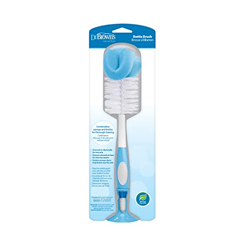 Dr. Brown's Reusable Sponge Baby Bottle Cleaning Brush with Suction Cup Stand, Scrubber and Nipple Cleaner, BPA-Free, Blue, 1-Pack - color: Blue Bottle Brush, size: 1-Pack