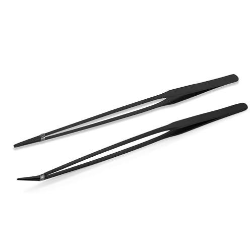 Mandala Crafts 15 Inches Black Stainless Steel Straight and Curved Aquarium Tweezers for Aquatic Plants – Long Aquascape Forceps for Fish Tanks, Hospital Tanks, Goldfish Bowls, and Terrariums - color: Black Curved Straight Tweezers, size: 15 Inches