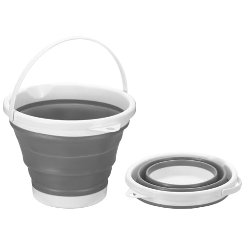 uxcell Collapsible Bucket, 1.3 Gallon (5L) Small Foldable Bucket, Portable Water Pail Round Tub Cleaning Tools with Handle for RV Camping Household Garden Fishing Car Wash, Gray - color: Gray