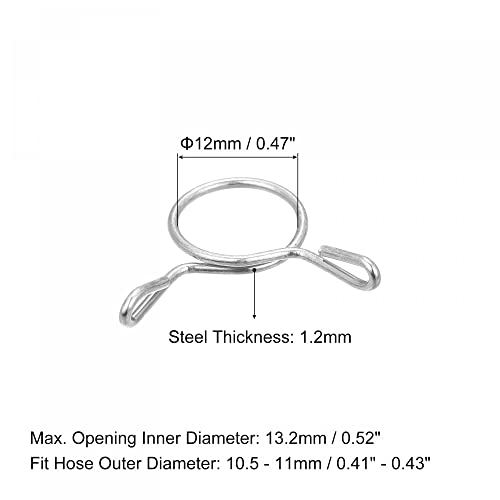 uxcell Fuel Line Hose Clips, 20pcs 12mm ID Fit 13.5-14mm OD Hose 304 Stainless Steel Water Pipe Air Tubing Spring Hose Clamps for Motorcycle Scooter - size: 12mm