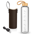 Sursip 32 oz Glass Water Bottle - Nylon Bottle Protection Sleeves, Bamboo Lid, And 1L Time Marked Measurements, Reusable, Eco-Friendly, Safe for Hot Liquids Tea Coffee Daily - color: Small-Coffee-Bamboo