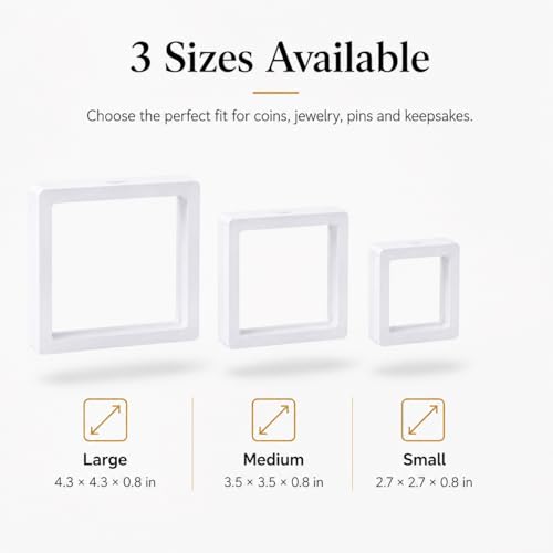 6 Pack 3D Floating Display Case, Freestanding Clear Suspension Frame and Jewelry Holder for Challenge Coins, Enamel Pins, Rocks, Rings and Plant Specimens - color: White, size: 2.7*2.7*0.8