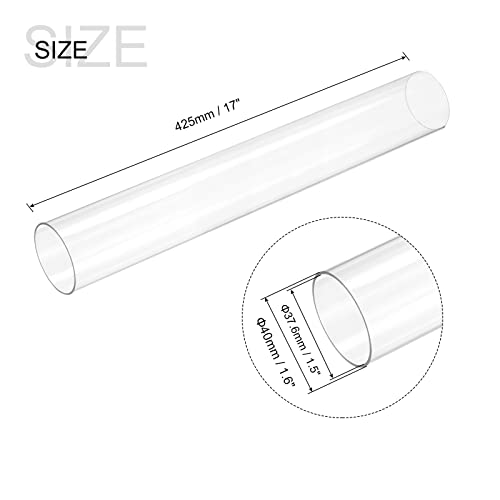MECCANIXITY Plastic Pipe Rigid Polycarbonate Round Tube Clear 1.5"(37.6mm) ID 1.6"(40mm) OD 17" (425mm) High Impact for Lighting, Models, Water Plumbing - size: 1.5"IDx1.6"ODx17"