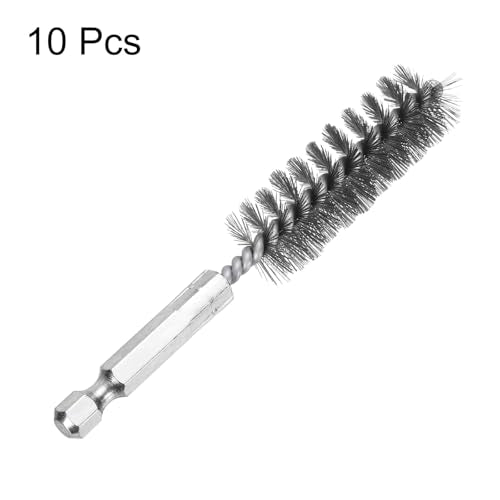 HARFINGTON 10Pcs Stainless Steel Bore Brush 16mm Dia 4" Long Cleaning Twisted Wire Brush with Handle 1/4" Hex Shank for Tubes, Ports, Bearings - size: 16mm