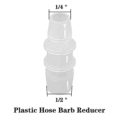 1/2" to 1/4" Hose Barb Reducer Pipe Fittings Adapter Plastic Joint connector Splicer Mender for Aquarium Household Transport Fuel Gas Liquid Air (Pack of 4)