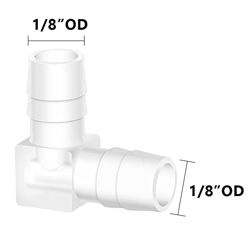 Quickun 1/8" Hose Barb 90 Degree Elbow L Fitting, Plastic 2 Way Equal Barbed Joint Splicer Mender Union Adapter Hose Fitting (Pack of 5) - size: 1/8" (5Pcs)