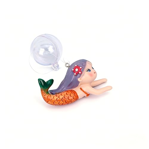 Floating Mermaid Aquarium Ornament, Handcrafted Cute Mermaid Statue with Floating Ball, Colorful PVC Resin Fish Tank Decor for Home Aquariums & Desktop Water Features (Orange) - color: Orange
