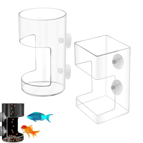 2 Pcs Fish Tank Feeding Tray with Suction Cup, Acrylic Feeding Tube Fish Food Holder, Automatic Fishing Feeder Aquarium Tank Divider Supplies, Breeder Box for Aquarium Accessories (Mix) - color: Mix